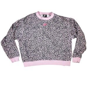 Nike Women’s Leopard Print Crewneck Sweatshirt Size XS Pink Extra Small Logo